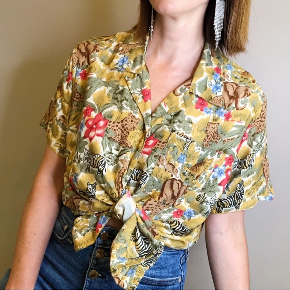 Vintage wild animals jungle safari blouse